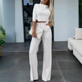thumbnail image 2 of MORTTIC Women's Elegant Solid Color Half Sleeve Short Top with Straight Leg Pants 2-Piece Set Pocket Detail White，S, 2 of 4