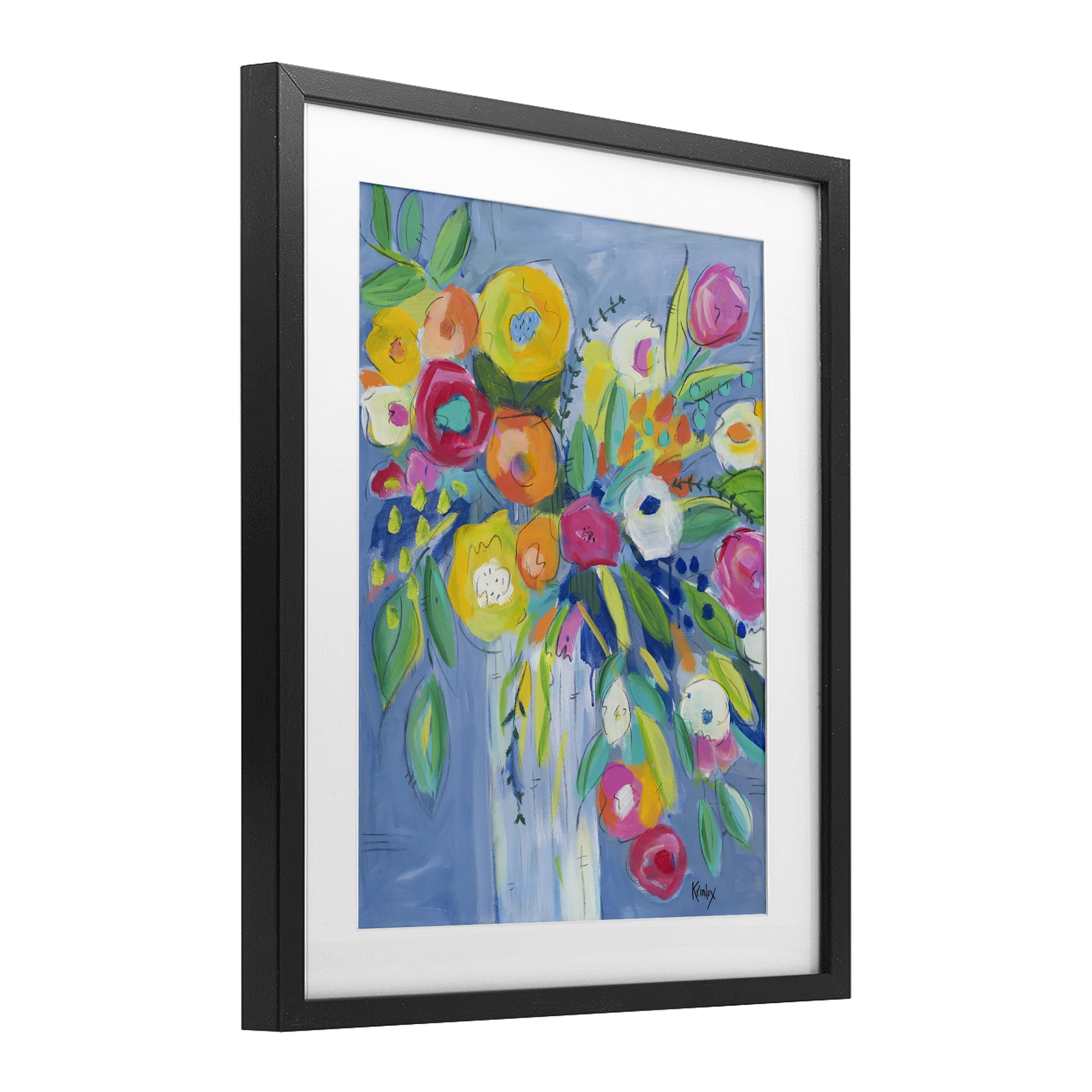 Stupell Industries Cheerful Blossom Energy Black Framed Print Under Glass, design by Krinlox
