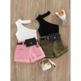 thumbnail image 6 of Mevireiy 3 Pcs Toddler Baby Girls Outfits Sleeveless Ribbed Knit Halter Tops Shorts Waist Bag, 6 of 7