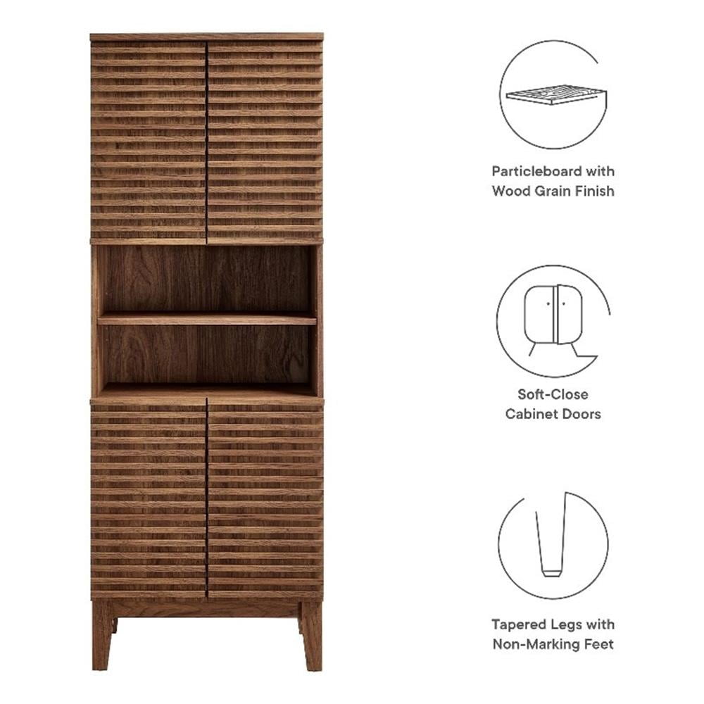 Pemberley Row Particleboard Walnut Tall Bathroom Storage Cabinet Rectangular Adjustable Shelves Unassembled