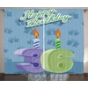 36th Birthday Decorations Curtains 2 Panels Set, Birthday Party 36 Candles on Baby Blue Backdrop Image, Window Drapes for Living Room Bedroom, 108W X 84L Inches, Light Green and Lilac, by Ambesonne