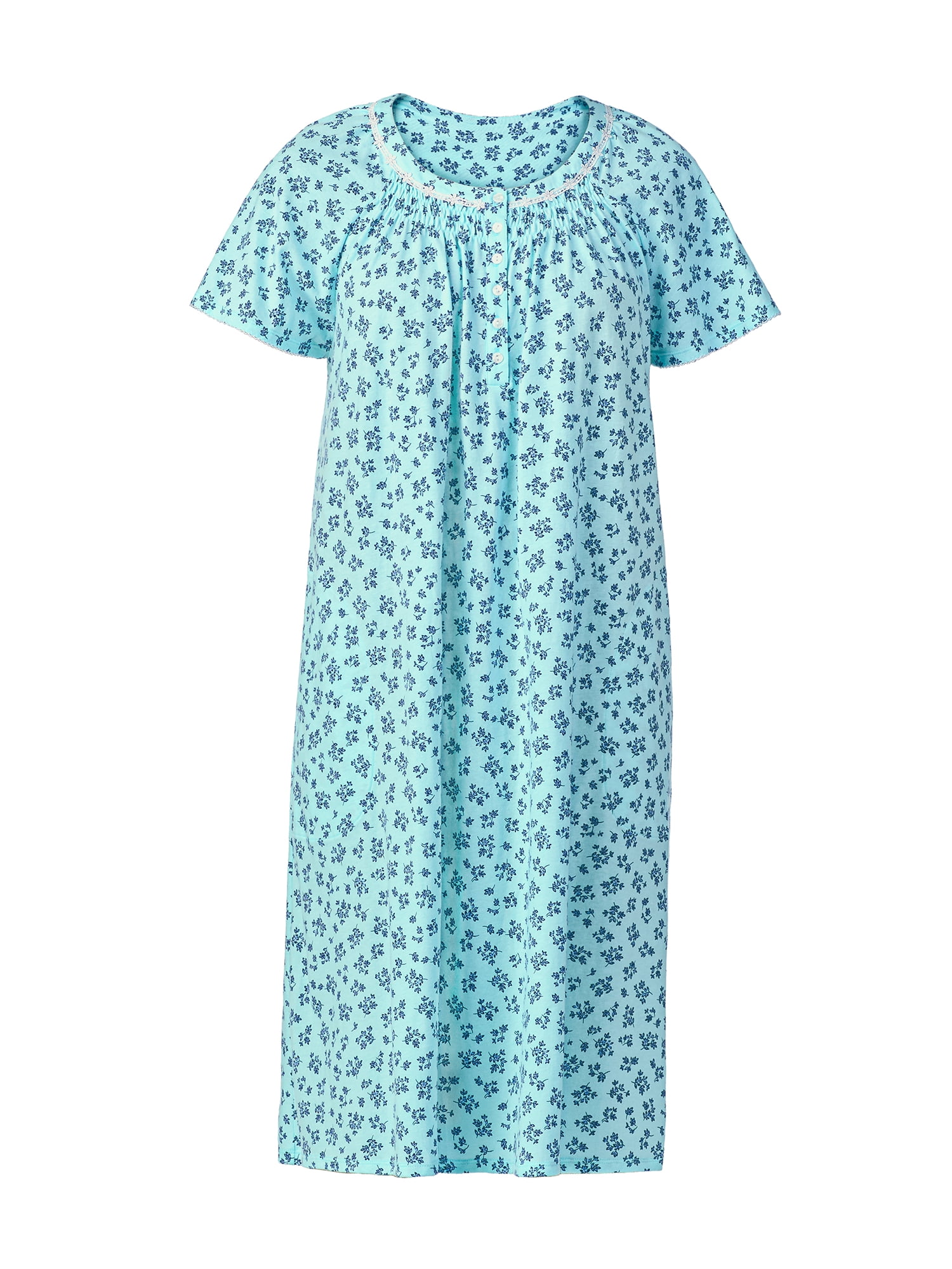 Aria Women's 100% Cotton Raglan Sleeve Smocked Neck Sleepwear 40" Gown, Sizes XS-5X