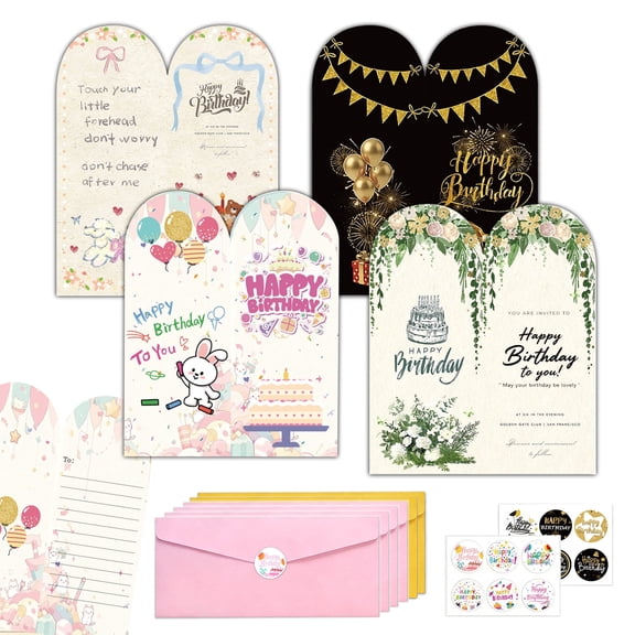 PMHZI 24 Arch Birthday Cards Bulk with Envelopes – 6.73" x 8.23" – 4 Styles (Vintage, Soft, Sweet, Black Gold) – Blank Inside Greeting Cards