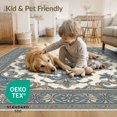 thumbnail image 4 of ODIKA 2'x3' Washable Accent Rug Pet Friendly, Bedside Mat Beige Symmetrical Scrolls Transitional Palette Ivory Geometric for Bedroom, Nursery, RV, 4 of 7