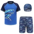 thumbnail image 4 of Alvivi Boys 3 Pieces Rash Guard Set Swim T Shirts with Trunks Swimming Hats Beach Bathing Suit Shark Print 10-11, 4 of 6