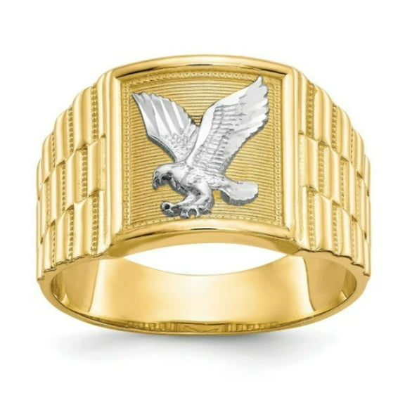 14K Yellow Solid Gold Mens Eagle Ring #10 Anillo de Aguila en Oro Two Tone Ring 6.28g