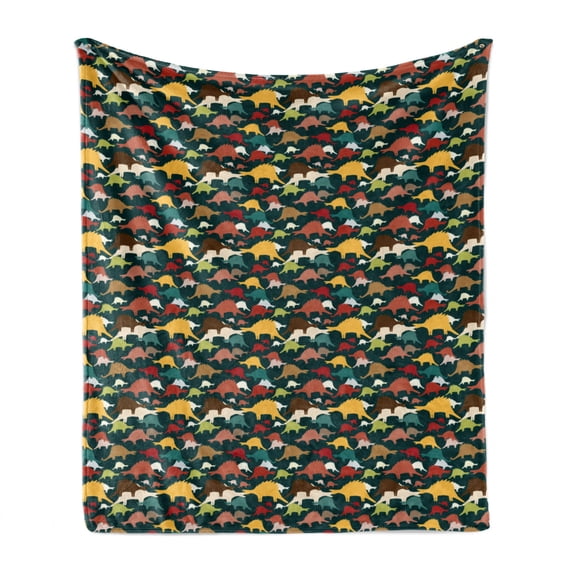 Velociraptor Soft Flannel Fleece Throw Blanket, Cartoon Colorful Tyrannosaurus Forms Pastel Fossil Characters Boys Pattern, Cozy Plush for Indoor and Outdoor Use, 50" x 60", Multicolor, by Ambesonne