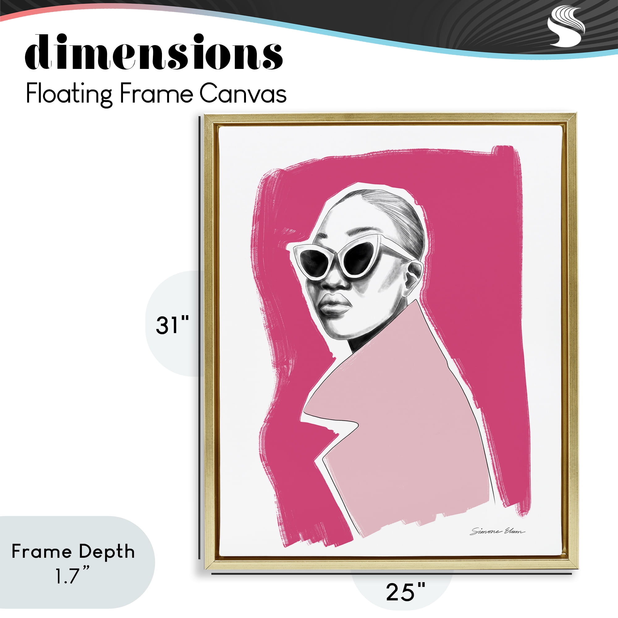 Stupell Industries Pink Attitude Fashion Portrait Gold Framed Floater Canvas Wall Art, design by Simone Elum