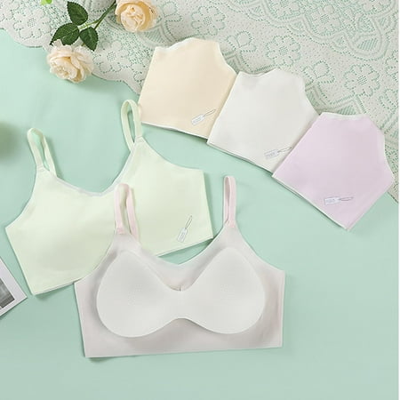 5 PC Girls Bras Silky Cute Printed Padded Sports Bra Spaghtti Strap Comfort Summer Cooling Bralette  Multi-Pack  XL