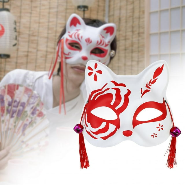 BELOVING Half Face Cat Masks Funny Halloween Fox Masks for Party Holiday Role Playing red and white