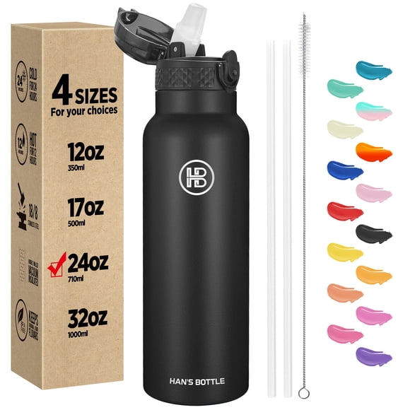 Botella de agua deportiva Han's Bottle 710 ml con tapa de pajita, a prueba de fugas