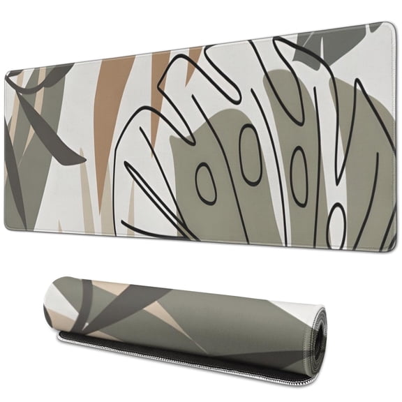 Long Mouse Pads for Desk,Brown Boho Plant Pattern Desk Mats on Top Of Desks, Desk Mouse Pad Extra Large with 3mm Non-Slip Base and Stitched Edge for Gaming,Office,Work,Home 31.5"x11.8"
