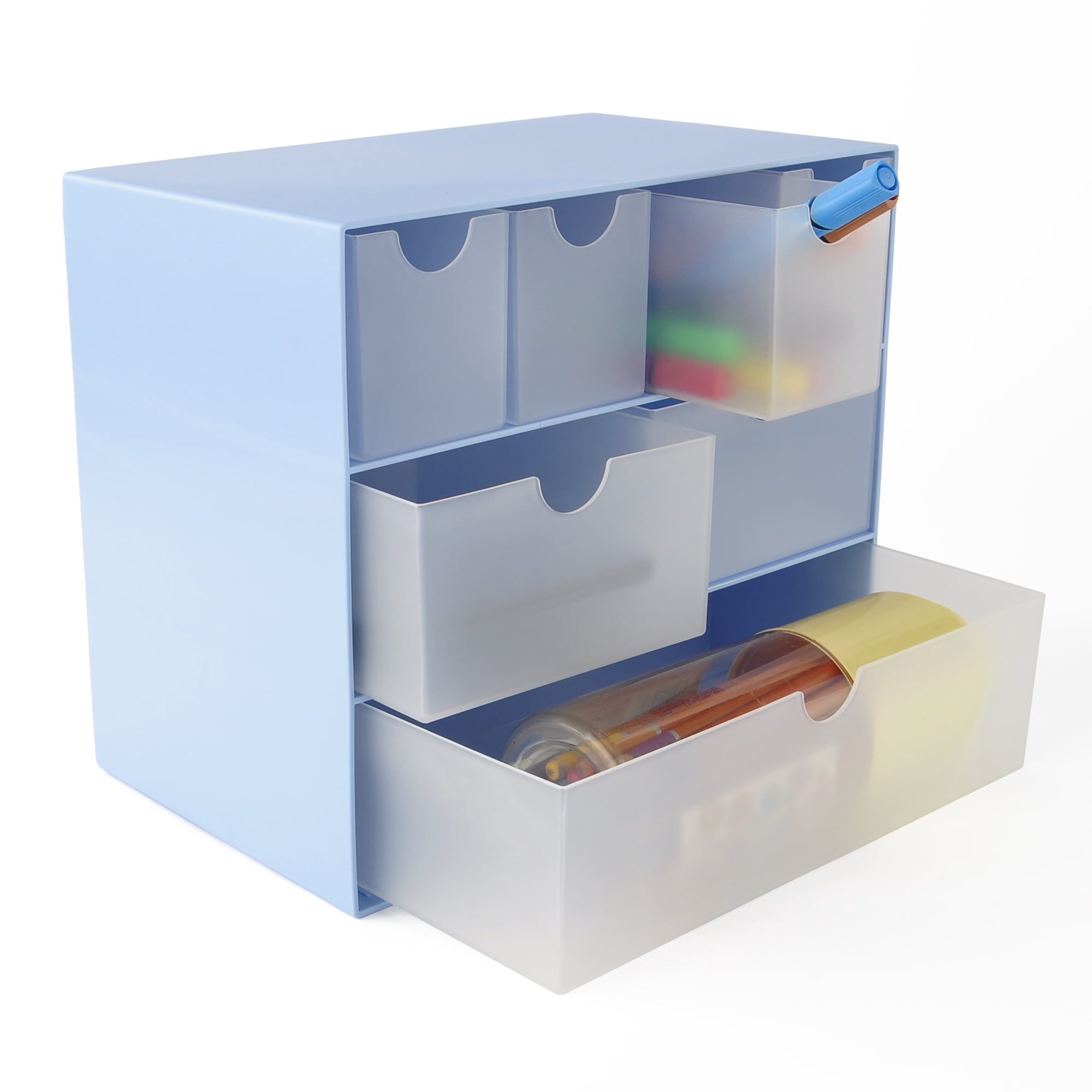 Pen+Gear Plastic 7-Drawer Desk Organizer and Storage Box, Blue