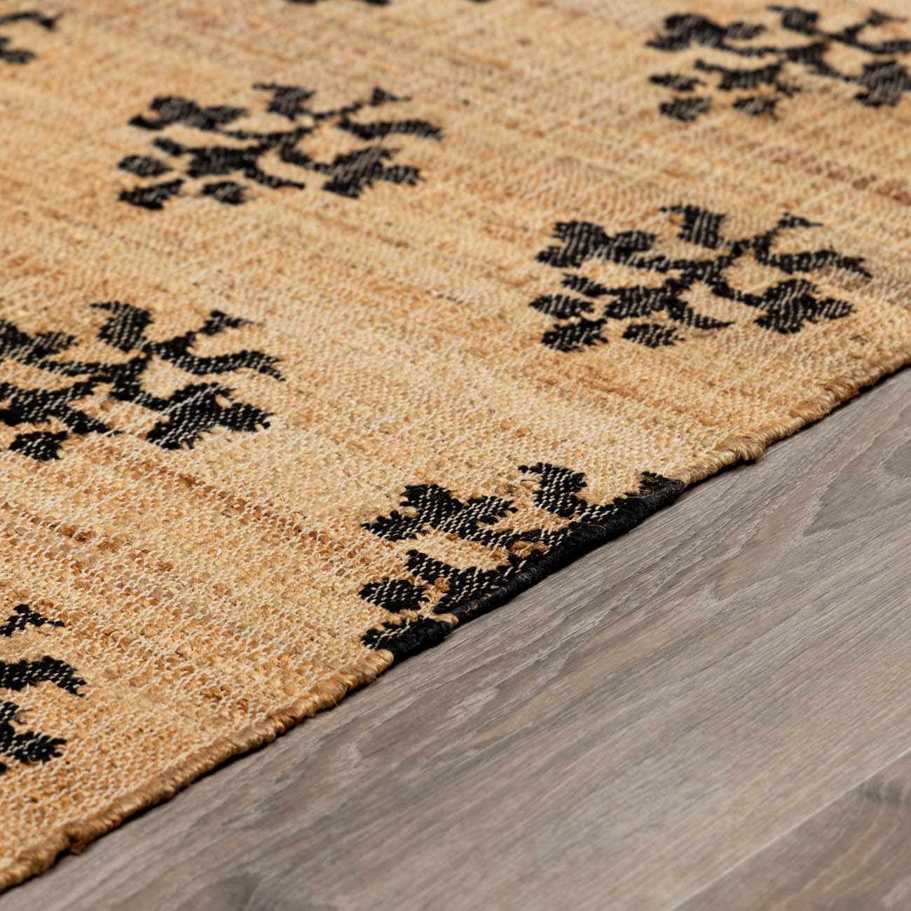 Hauteloom Albina Boho Hand Woven Wool and Jute Blend Natural Fiber Soft Area Rug - Traditional Floral Carpet for Living Room, Bedroom, Dining Room - Natural, Black, Charcoal, Beige - 9' x 12'