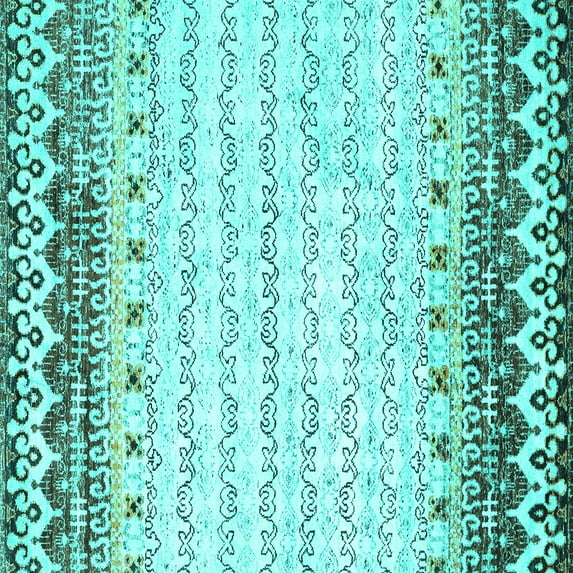 Ahgly Company Machine Washable Indoor Square Abstract Turquoise Blue Contemporary Area Rugs, 3' Square