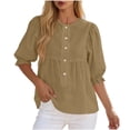 thumbnail image 2 of Button Down Short Sleeve Shirts for Women Round Neck Loose Casual Summer Tops, 2 of 8
