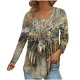 thumbnail image 2 of Dyegold Fall Tops For Women 2023 Trendy Floral Shirts Cute Vintage Pleated Front Square Neck Blouses Dressy Casual Tunics, 2 of 5