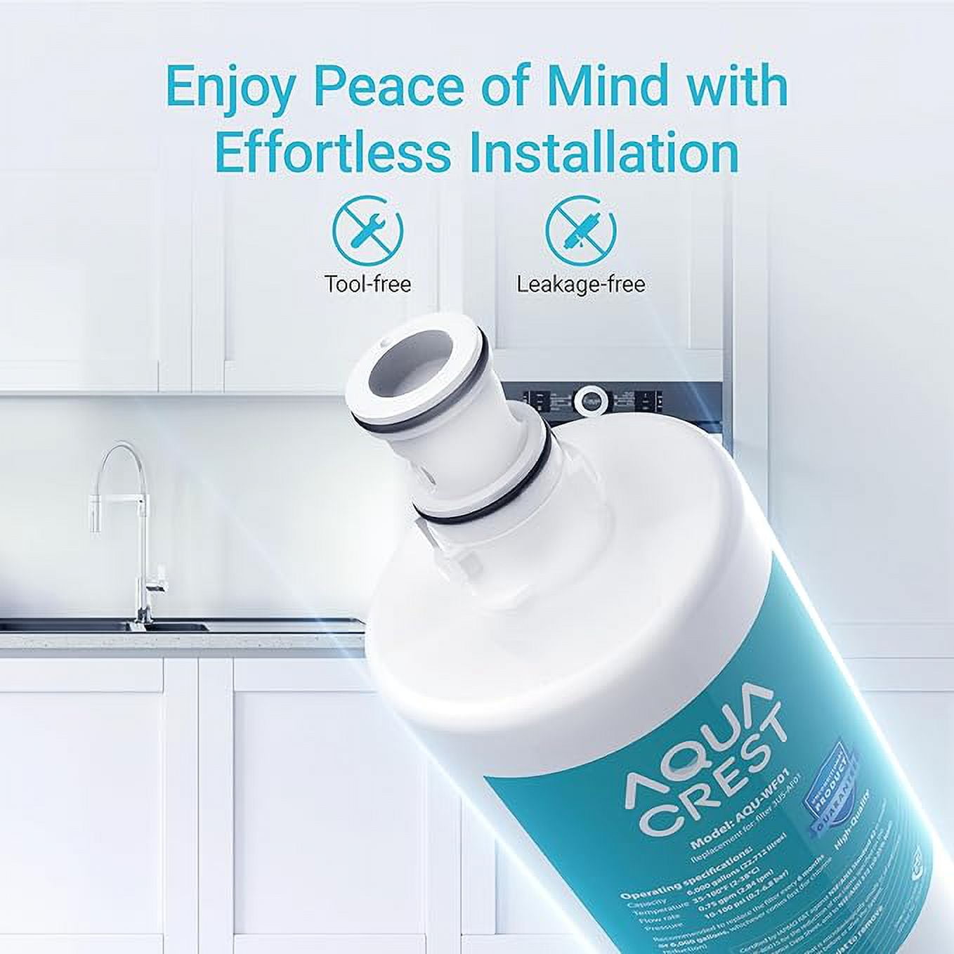 AQUA CREST 3US-AF01 Under Sink Water Filter, Replacement for Standard 3US-AF01, 3US-AS01, Aqua-Pure AP Easy C-CS-FF, WHCF-SRC, WHCF-SUFC, WHCF-SUF Water Filter, NSF/ANSI 42 Certified (Pack of 6)