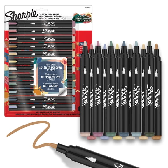 Sharpie Creative Markers, Warm Tones, Water-Based Acrylic Markers, Bullet Tip, Assorted Colors, 12 Count