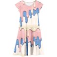 thumbnail image 3 of Tisuna Girls Summer Dress Ice Cream Print Short Sleeve Crew Neck Dresses Breathable Casual Little Girls Big Kids Holiday Casual Wear Light Pink Size 12-13 Years, 3 of 5