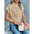 thumbnail image 4 of Womens Short Sleeve Cropped Knit Tops Half Zip Cap Sleeve Lightweight Oversized Sweater Vest, 4 of 5