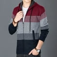 thumbnail image 4 of IYTR Men's Winter Warm Color Block Knitted Hooded Drawstring Sweater Coat Fleece Lined Thickening Cardigan with Pockets Red XL, 4 of 6
