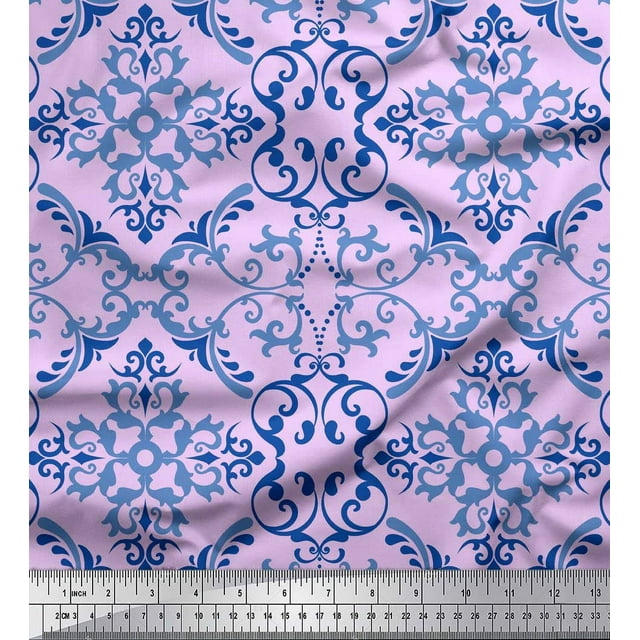 Soimoi Purple Cotton Duck Fabric Vector Design Damask Fabric Prints By Yard 44 Inch Wide