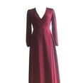 thumbnail image 3 of Robe de Soirée pour Femme Unie à Manches Longues, Col en V, Drapée, Longueur au Sol, Robe Aguichant Formelle pour Dames, Robe de Fête/Boîte de Nuit, Rouge Vin, Taille M, 3 of 4