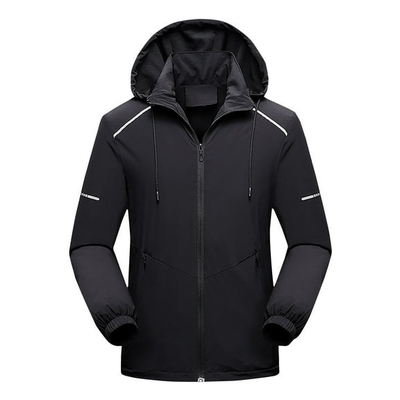 Fesfesfes Mens Fleece Jacket Detachable Cap Waterproof, Dirt-proof, Wind-proof, Tear-resistant Zipper Casual Warm Jacket On Sale