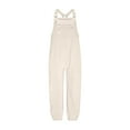 thumbnail image 6 of QATAINLAV Women's Fleece Warm Overalls Winter Adjustable Strap Bibs Loose Casual Jumpsuits Fuzzy Ski Pants with Pockets, Beige, S, 6 of 6