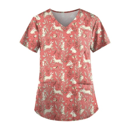 

CHMORA Women s Performance V-Neck Medical Scrub Stretch Tops Pink XL