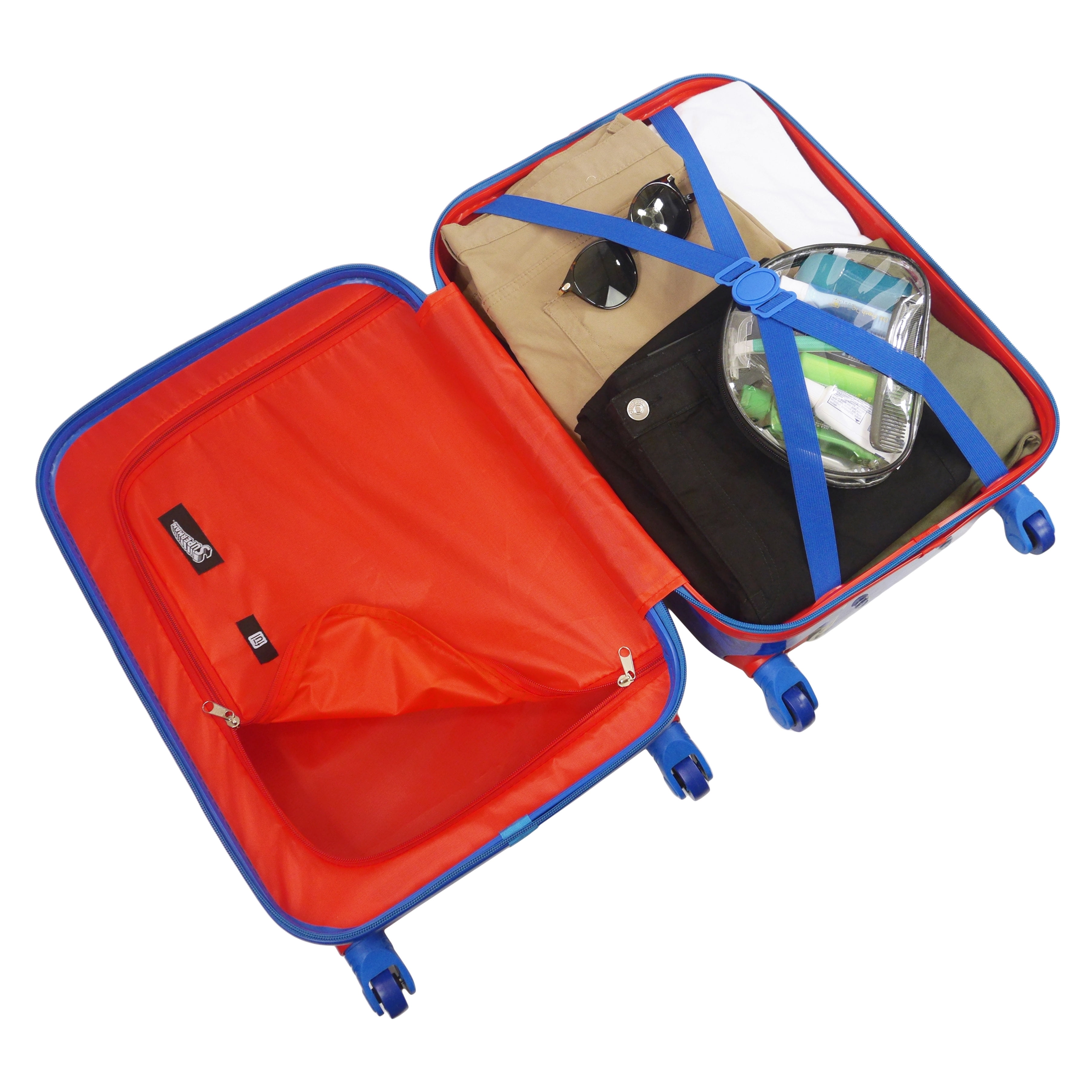 Superman 20.5 Inch Carry On Rolling Luggage, Hardshell Suitcase with Spinner Wheels, Blue