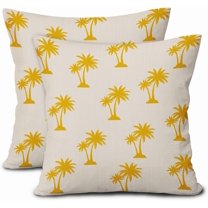 Tropical Palm Tree Pillow Covers 18x18 Inch Yellow Coconut Trees Coastal Plants Decorative Pillow Cases Summer Beach Vintage Cushion Covers Farmhouse Home Decor for Sofa Couch Outdoor Set of 2