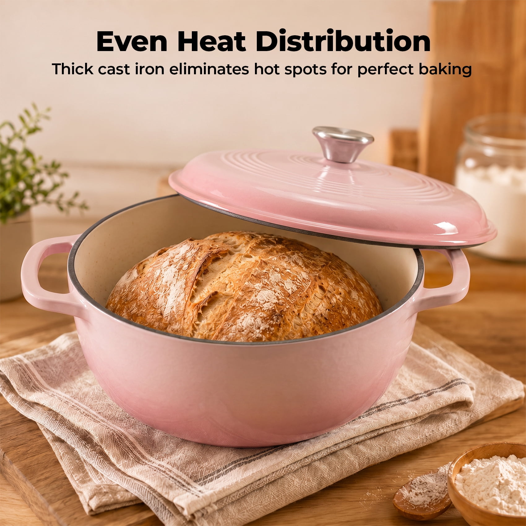 Alvantor Enameled Cast Iron Dutch Oven Pot with Lid-6Quart Non Stick Casserole Pot-Heavy Duty & Oven Safe up to 500° F for Bread Baking, Braising, Stews, Roasting