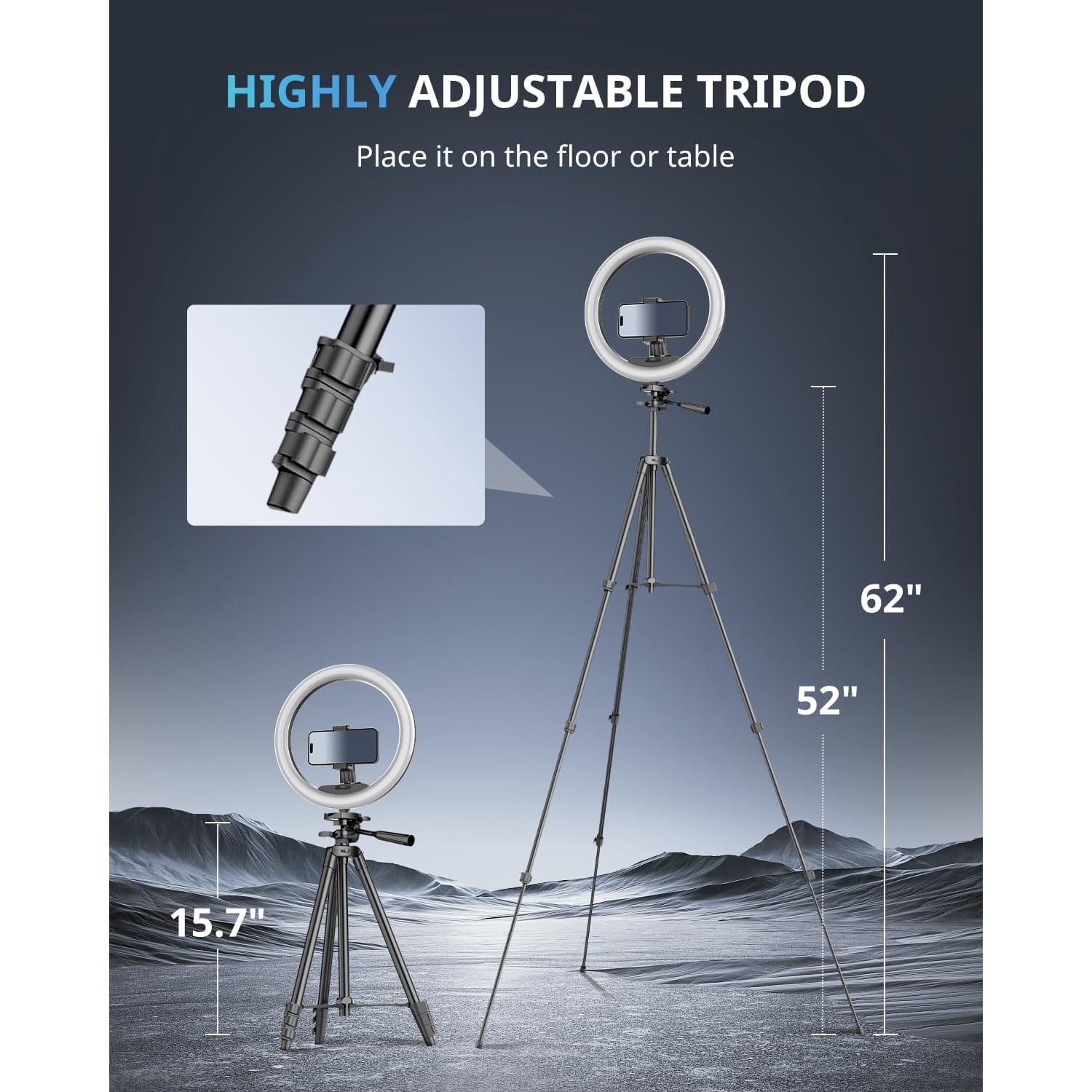 12 inch Ring Light with Stand, Selfie Ring Light with 50" Extendable Tripod Stand & Phone Holder for Live Stream/Makeup/YouTube Video