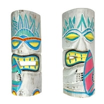 Chesapeake Bay Ltd. Set of 2 Pastel Surfer Tiki Masks 12" Hand-Carved Wood Wall Decor Art