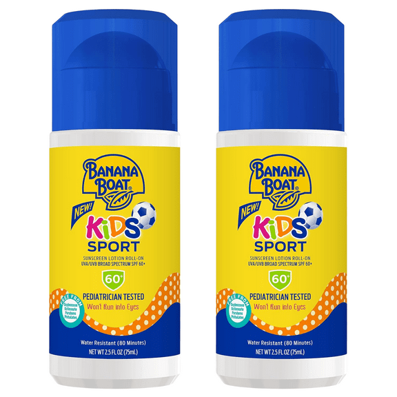 Banana Boat Sport Kids Sunscreen Roll On Lotion SPF 60 2.5 fl oz (2 Pack)