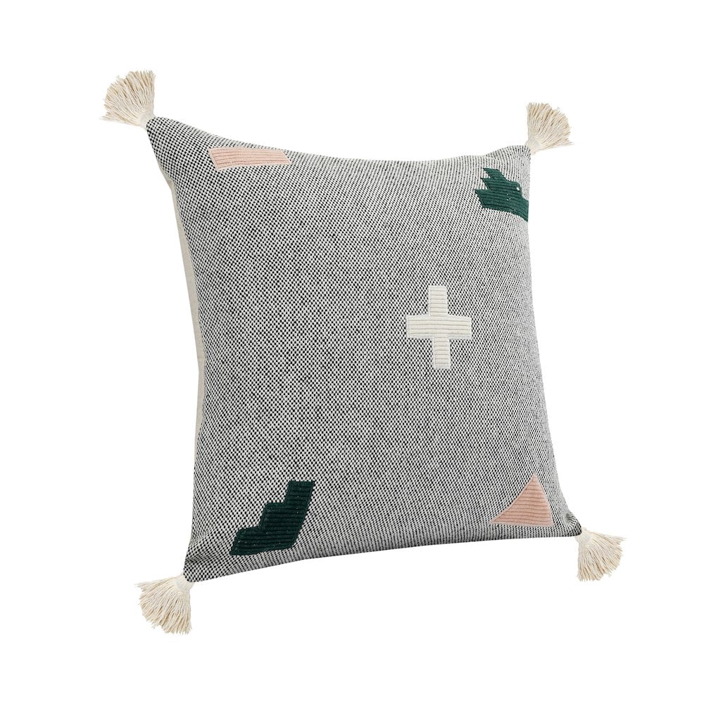 Harlow Hill Gray/Black/White/Hunter Green/Spanish Villa Geometric Contemporary Cotton Throw Pillow Cover, 20" x 20"