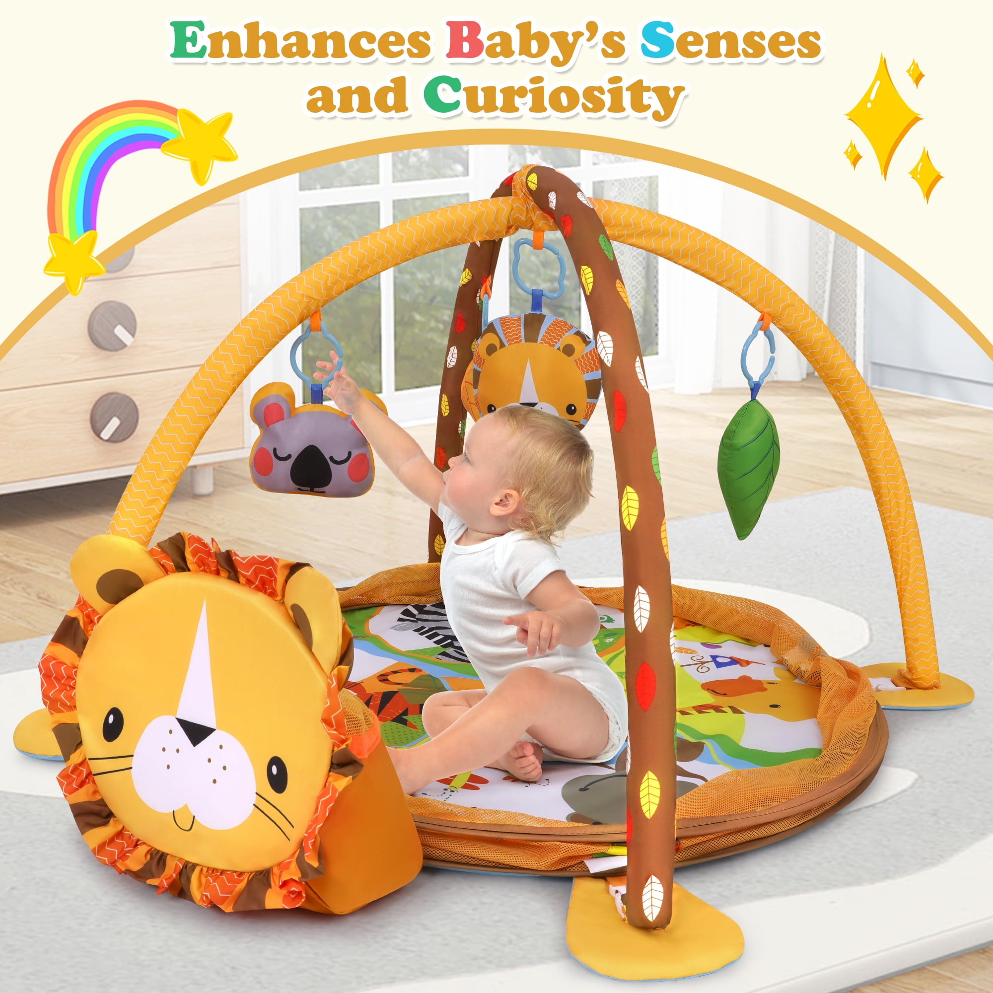 Babyeap 3-in-1 Baby Gym and Play Mat, Baby Activity with Ocean Ball Sensory Toys Gifts, 0-36 Months