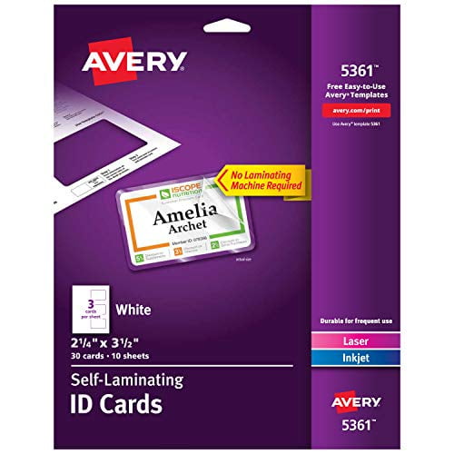 Avery Self Laminating Cards, Printable, 21/4" x 31/2", 30 ID Badge