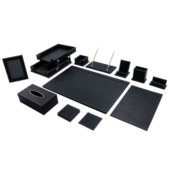 BERPET 11-Piece PU Leather Desk Organizer Set with Desk Pad & Tray