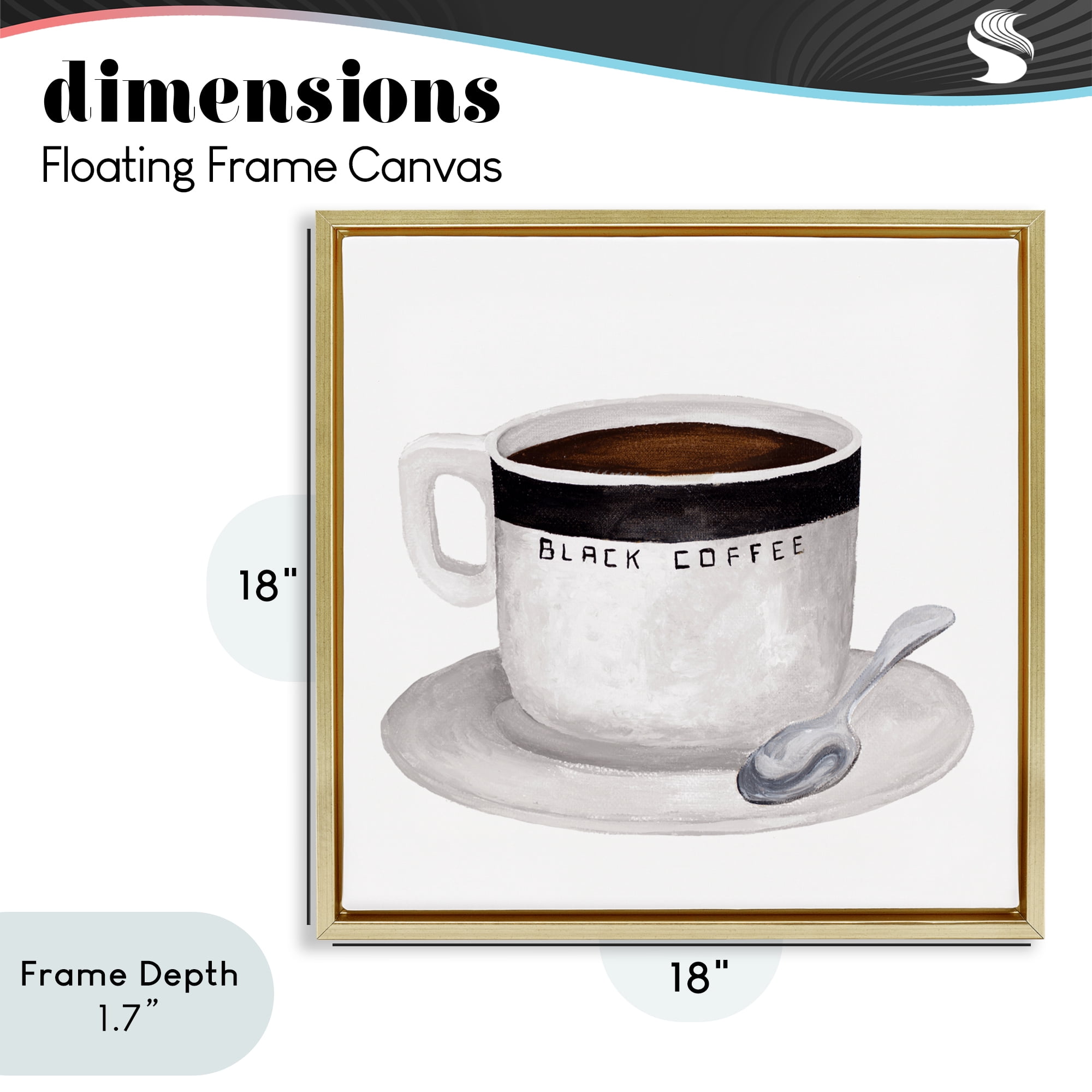 Stupell Industries Black Coffee Mug Gold Framed Floater Canvas Wall Art, design by Elizabeth Medley