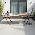 thumbnail image 5 of Qifang Outdoor Hammock with Iron Stand, 440Lbs Capacity, Cotton Padded Bed, Adjustable Steel Chain, Anti-Rust Frame for Patio Yard, Gray, 5 of 7