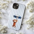 thumbnail image 5 of Cute Curious Monkey with Blue and White Umbrella Phone Case, Cartoon Striped iPhone Cover for iPhone 17 16 15 14 13 12 11 Plus Pro Max Mini, 5 of 6