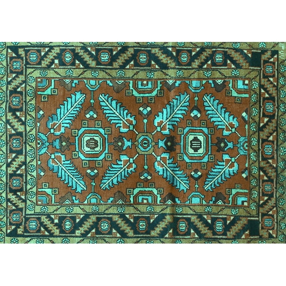 Ahgly Company Machine Washable Indoor Rectangle Persian Turquoise Blue Traditional Area Rugs, 8' x 10'