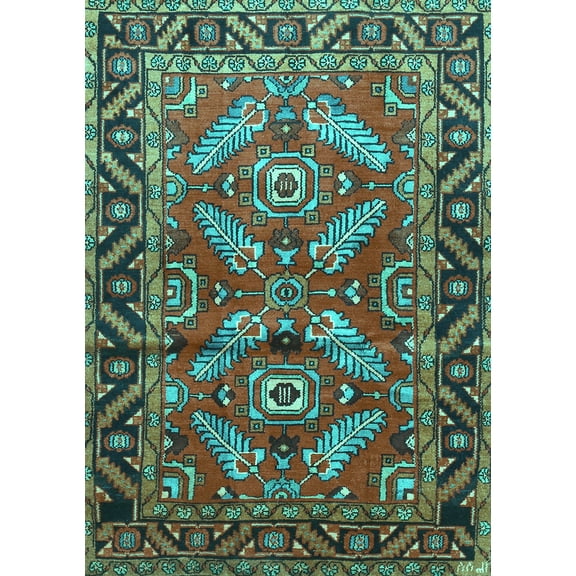 Ahgly Company Machine Washable Indoor Rectangle Persian Turquoise Blue Traditional Area Rugs, 5' x 7'