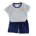 thumbnail image 3 of Piuwrlz Kids Short Sets Boys Girls Summer Outfit Set Printed T-Shirt and Shorts Set Navy Size 3-4Years, 3 of 5