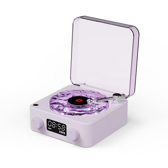 Waves Vintage Vinyl Record Player Bluetooth Speaker with Adjustable Ambient Lights, 4-Mode Wireless Audio Turntable