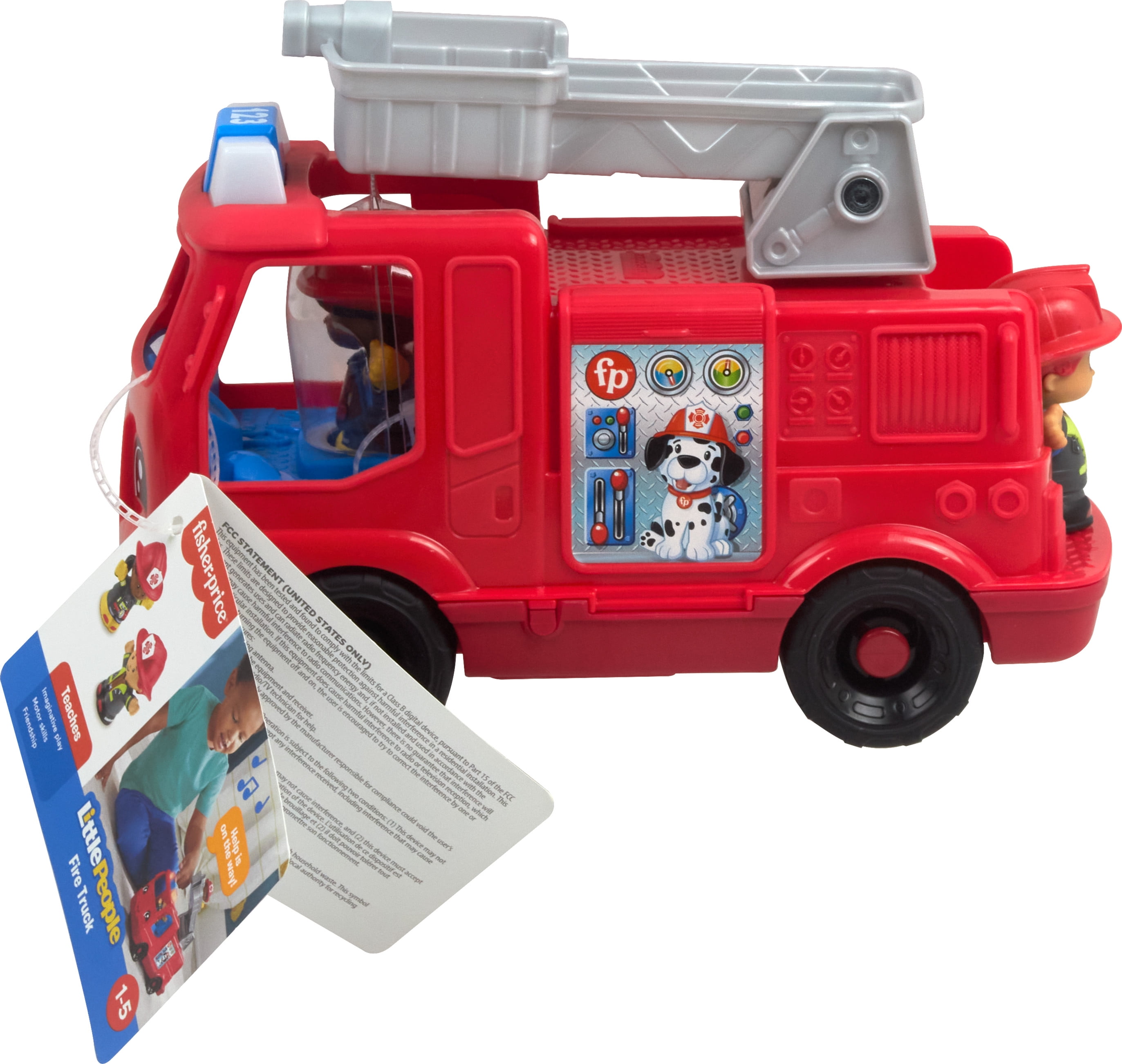 Fisher-Price Little People Fire Truck Musical Toddler Toy with Lights & 2 Figures, Multilanguage Version, ​Push-along toy fire truck with lights, music and sounds for toddler and preschool pretend play