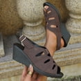 thumbnail image 4 of Womens Wedge Sandals,Platform Sandals,Walking Sandals Women,Summer Shoes for Women,Wide Sandals for Women,Women's Fashionable Casual Plus-Size Peep-Toe Button Sandals,Coffee,7.5, 4 of 6